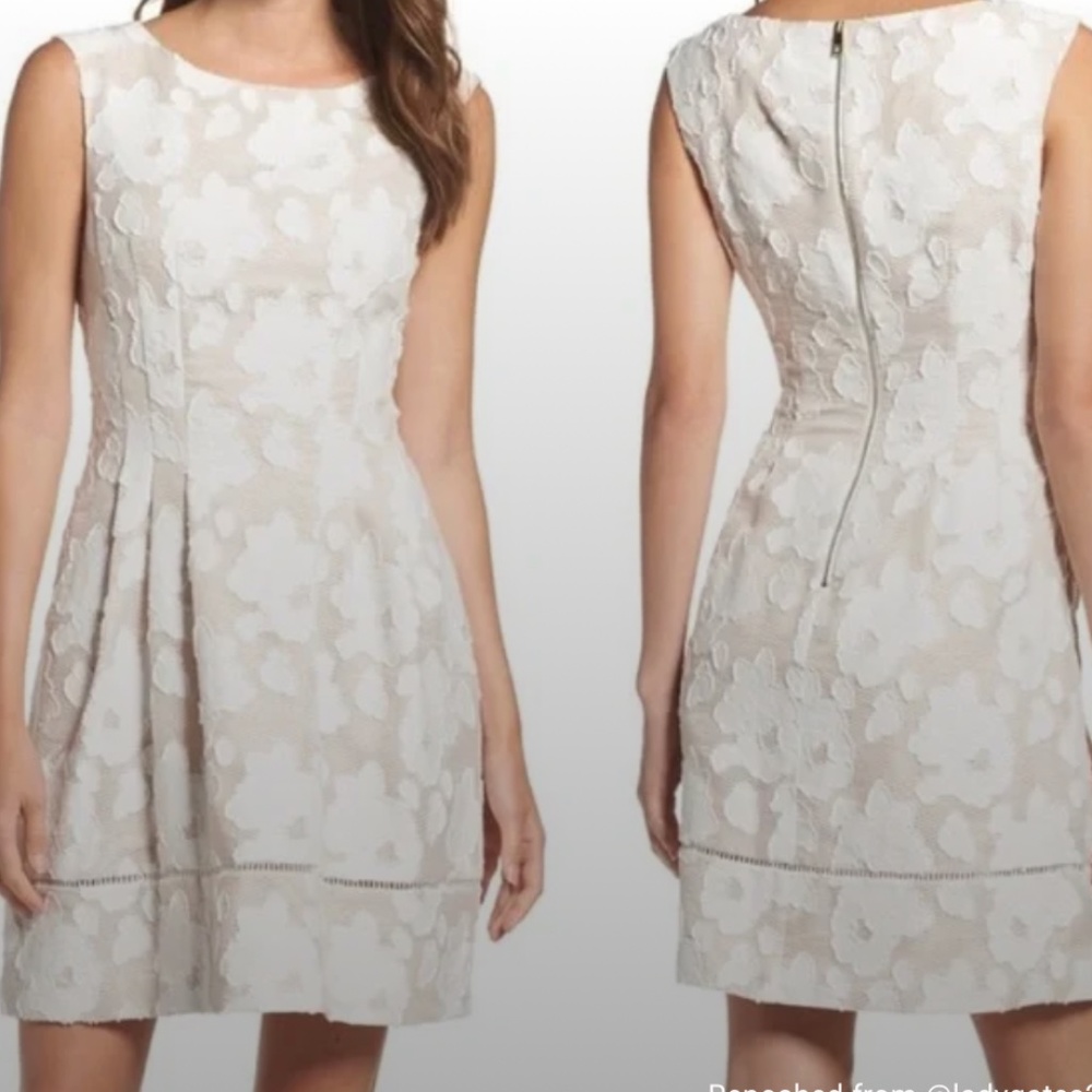 Vince Camuto Lace Floral Applique White Dress- Women's Size 6